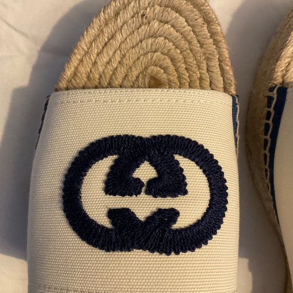 Gucci cream and blue canvas espadrilles slides size 41 - Picture 8 of 9